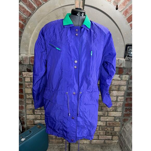 cobblestone jacket windbreaker green purple 1980s snap front double collar - Picture 1 of 15